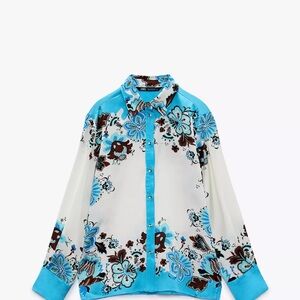 Zara Blue and White Silk Blouse